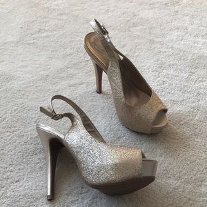 Gold platform slingback heels